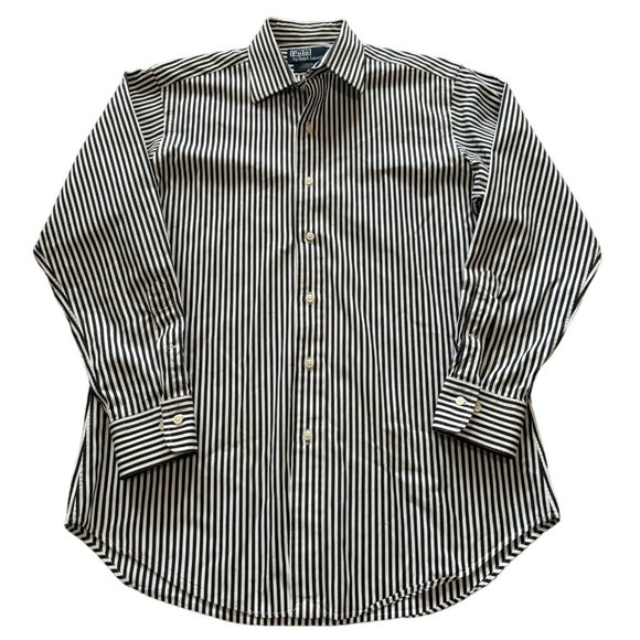 POLO BY RALPH LAUREN CURHAM BUTTON UP BLACK WHITE SHIRT SIZE LARGE |‎ E2 - Picture 1 of 5